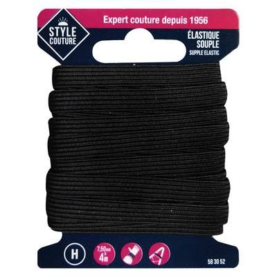 Style couture Elastique souple Noir 7,5mmx4m