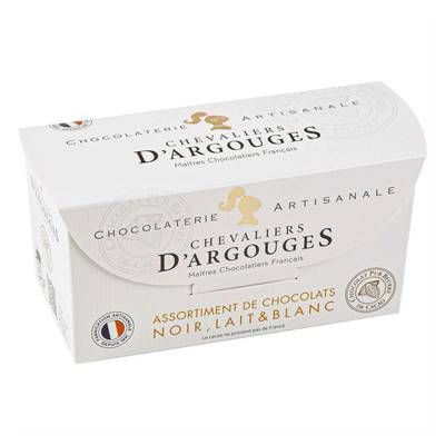 Les Chevaliers d'Argouges Boîte d'Assortiment de Chocolats Noirs, Blanc et au Lait, 175g