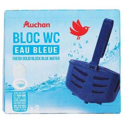 Auchan Bloc WC solide eau bleu, 2 blocs wc