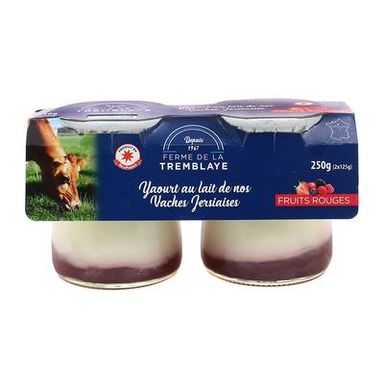 La Ferme de la Tremblaye Yaourt fermier Fruits rouges au lait de vache Jersiaise, 2x125g