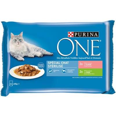 Purina - One Sachets en sauce Effilée saumon et dinde pour chat stérilisé, 4x85g
