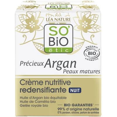 SO'BIO ETIC Crème nutritive redensifiante nuit, Précieux Argan Peaux Matures, 50ml