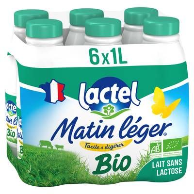 Matin Léger de Lactel Lait sans lactose Bio écrémé 0% mg, 6x1l