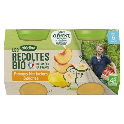 Blédina - Les Récoltes Bio Pomme Nectarine Banane Bio Pot Bébé Dès 6 mois, 2x130g
