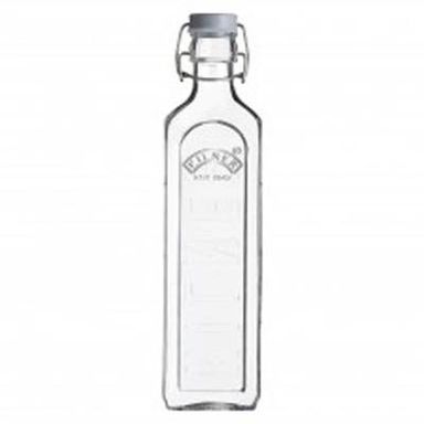Kilner Bouteille en verre carrée avec fermeture mécanique gris, 1L