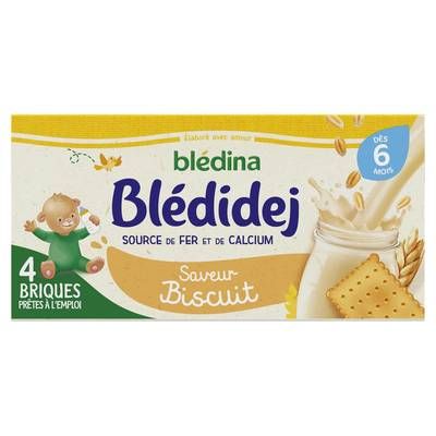 Blédina - Blédi'dej Céréales Lactées Saveur Biscuit Brique Bébé Dès 6 mois, 4x25cl