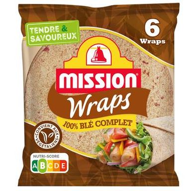 Mission 6 galettes Wraps au Blé Complet, 370g