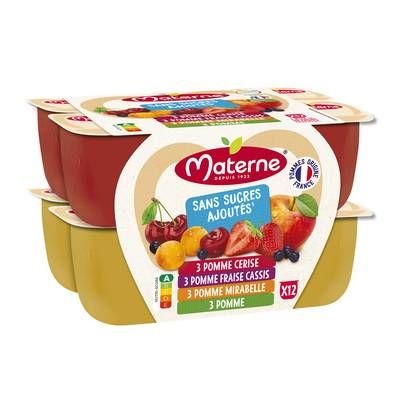 Materne Compotes Multivariétés sans sucre ajouté, 12x100g