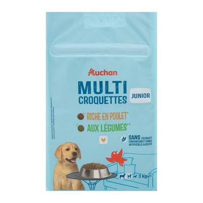 Auchan Croquettes poulet et légumes pour chiot, 3kg