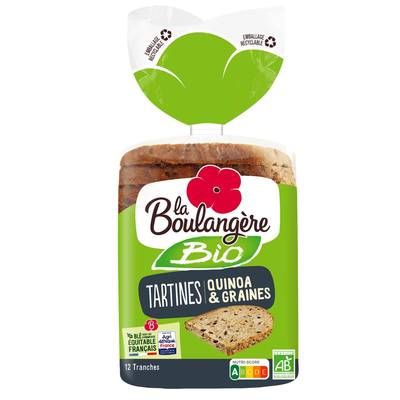 La Boulangère Pain de Mie Tartine Bio Quinoa et Graines, 12 tranches - 450g
