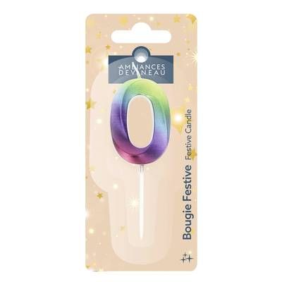 Ambiances Devineau Bougie anniversaire chiffre 0 multicolore, 1 bougie