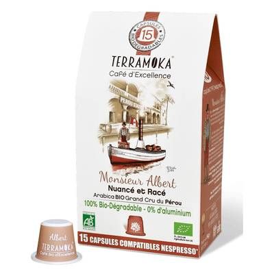 Terramoka Café bio Albert capsule biodégradable sans aluminium, 15 capsules
