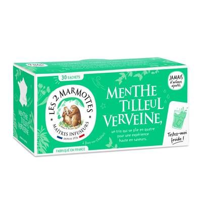 Les 2 Marmottes Tisane menthe, tilleul, verveine, 30 sachets