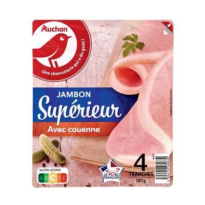 Auchan Jambon Supérieur Avec Couenne, 4 tranches -160g