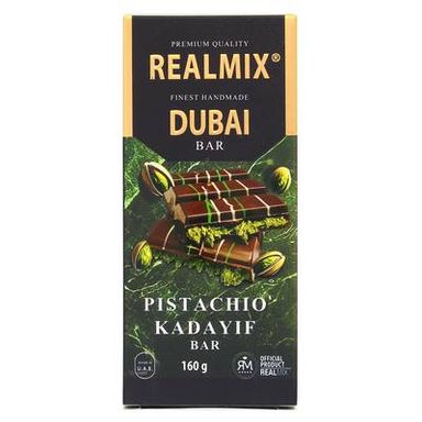 Realmix Tablette de chocolat au lait dubai fourré à la pistache et aux cheveux d'anges, 160G