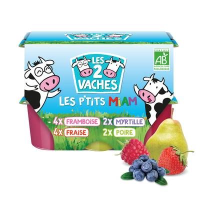 Les 2 Vaches Fromages frais Bio aux fruits, 12x50g