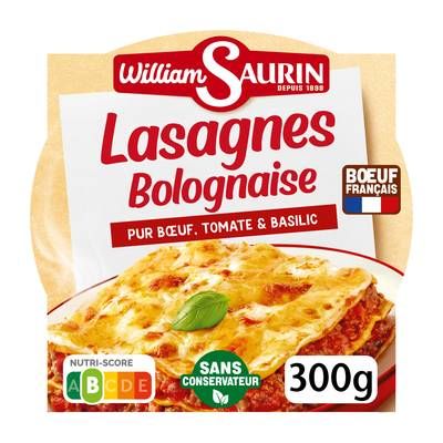 William Saurin Lasagnes à la Bolognaise pur Boeuf Tomate Basilic, 300g
