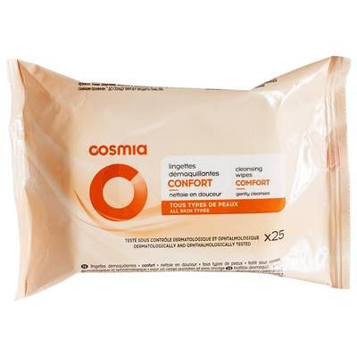 COSMIA Lingettes démaquillantes douceur, 25 lingettes