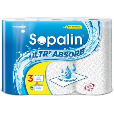 Sopalin Essuie-tout ultra absorbant maxi rouleau, 3 rouleaux