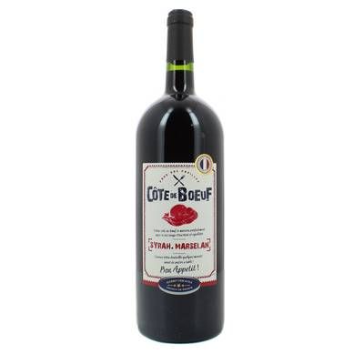 Vin de pays d'Oc rouge IGP Côte de Boeuf cépage Syrah - Marselan, 1,5L