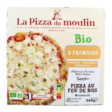 La Pizza du Moulin Pizza 3 fromages Bio - Emmental, mozzarella et gorgonzola, 360g