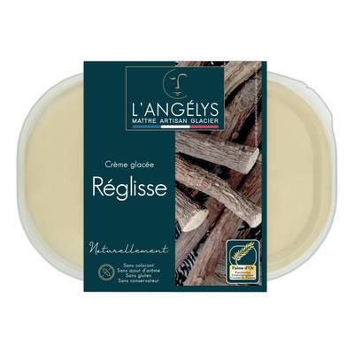 L'Angelys Crème glacée artisanale réglisse 750ml, Bac de 450g