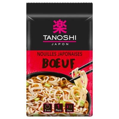 Tanoshi - Japon Nouilles de blé instantanées asiatiques Saveur boeuf en sachet, 85g