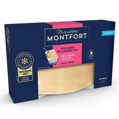 Maison Montfort Foie gras de canard cru qualité extra éveiné surgelé, 450g