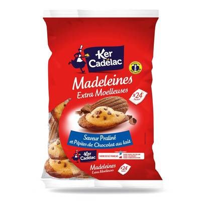 Ker Cadélac Madeleines Extra Moelleuses Saveur Praliné et Pépites de chocolat au lait, 528g