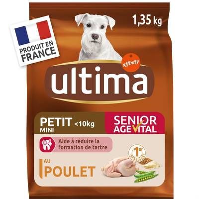 Affinity - Ultima Croquettes Poulet AgeVital+8 Aide à réduire la formation de tartre pour petit chien senior, 1,35kg