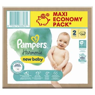 Pampers Harmonie Couches Bébé Harmonie New Baby 2-8kg T2, 104 couches