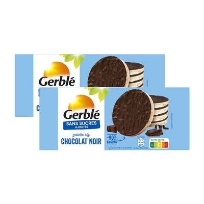 Gerblé Sans Sucres Ajoutés 8 Galettes de riz chocolat noir -90% de sucres en moins, Lot de 2x130g