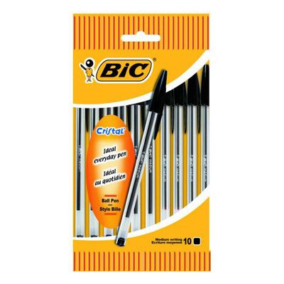 Bic Stylos bille cristal noir Pointe moyenne, 10  stylos