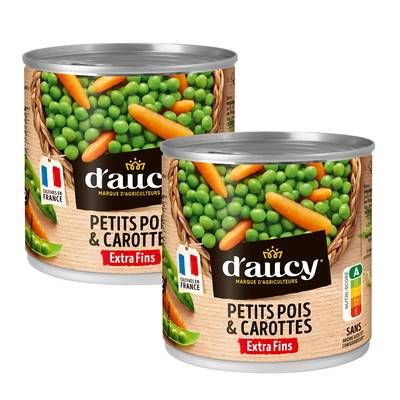 D'aucy Petits Pois Carottes Extra Fins, Lot de 2x265g