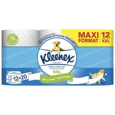 Kleenex Papier Toilette Doux Texture 3D Soin Complet XXL, 12 rouleaux papiers toilettes
