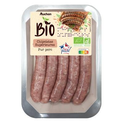Auchan BIO Chipolatas Supérieures Pur Porc Bio, 5x55g