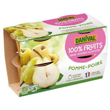 Danival Pomme Poire bio sans sucres ajoutés, 4x100g