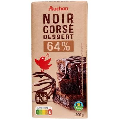 Auchan Tablette de chocolat noir pâtissier corsé 64% cacao, 200g
