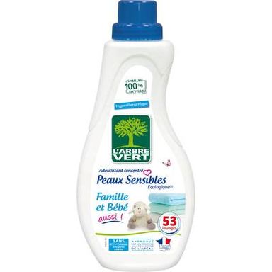 L'arbre Vert Adoucissant concentré écologique peaux sensibles famille et bébé 53 lavages, 800ml