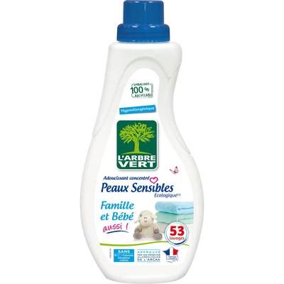 L'arbre Vert Adoucissant concentré écologique peaux sensibles famille et bébé 53 lavages, 800ml