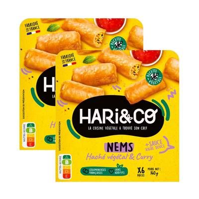 HARI&CO Nems Haché Végétal et Curry, Sauce Aigre Douce, Lot de 2x140g