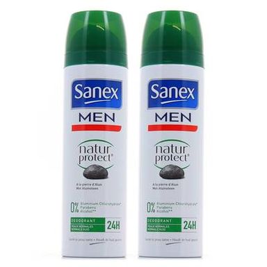 Sanex Men Déodorant spray 48h Natur Protect à la pierre d'Alun, Lot de 2x200ml