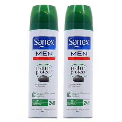 Sanex Men Déodorant spray 48h Natur Protect à la pierre d'Alun, Lot de 2x200ml