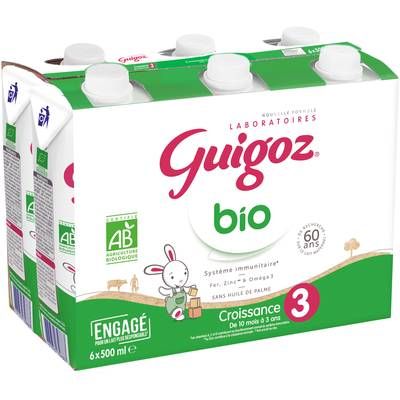 Guigoz Lait de Croissance 3ème âge Liquide Bio Bébé Dès 10 mois, 6x50cl