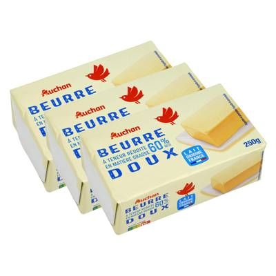 Auchan Beurre doux allégé 60%mg, Lot de 3x250g