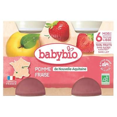 Babybio Pomme d'Aquitaine et fraise bio Pot Bébé dès 6 mois, 2x130g