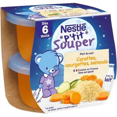 Nestlé - P'tit Souper Carottes Courgettes Semoule Bol Bébé Dès 6 mois, 2x200g