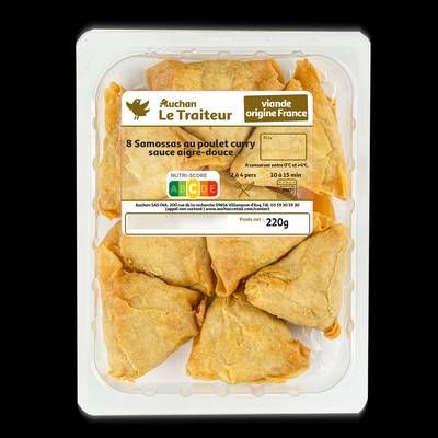 Auchan Le Traiteur Samossa au Poulet et Curry, 8 pièces - 220g