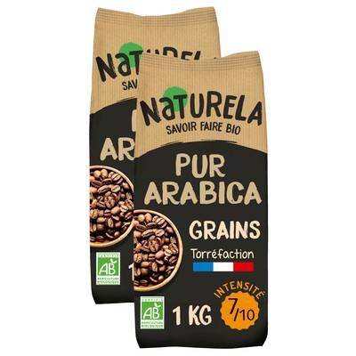 Naturela Café en grains Pur Arabica Bio, Lot de 2x1kg