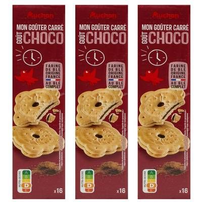 Auchan Mon Goûter Biscuits fourrés saveur chocolat, Lot de 3x300g